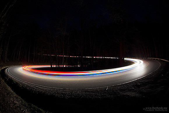 Night shot of the road heading from Clingman's Dome towards Pigeon Forge, KY