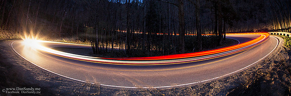 Night shot of the road heading from Clingman's Dome towards Pigeon Forge, KY