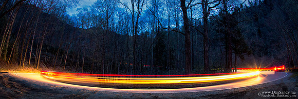 Night shot of the road heading from Clingman's Dome towards Pigeon Forge, KY
